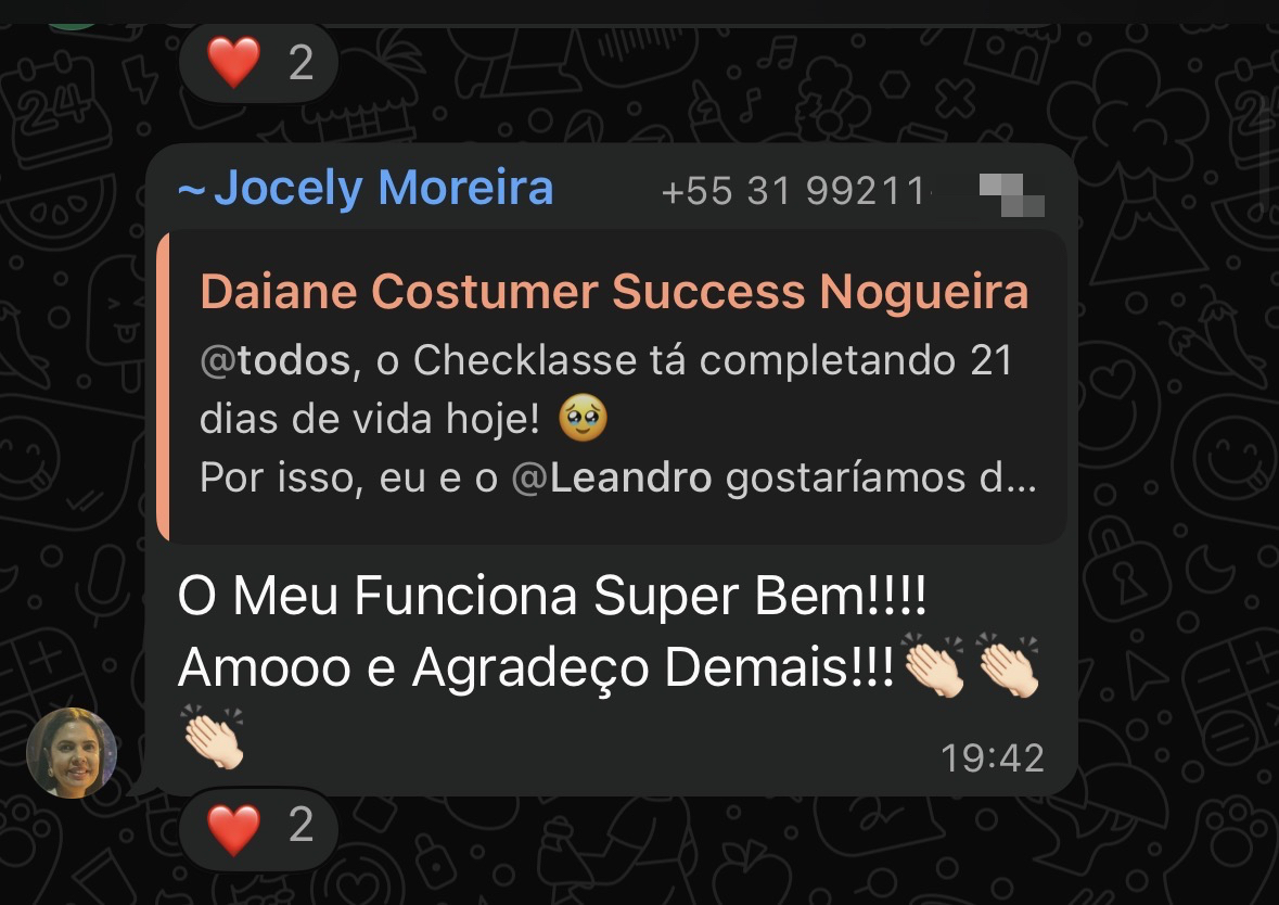Depoimento de usuário do Checklasse