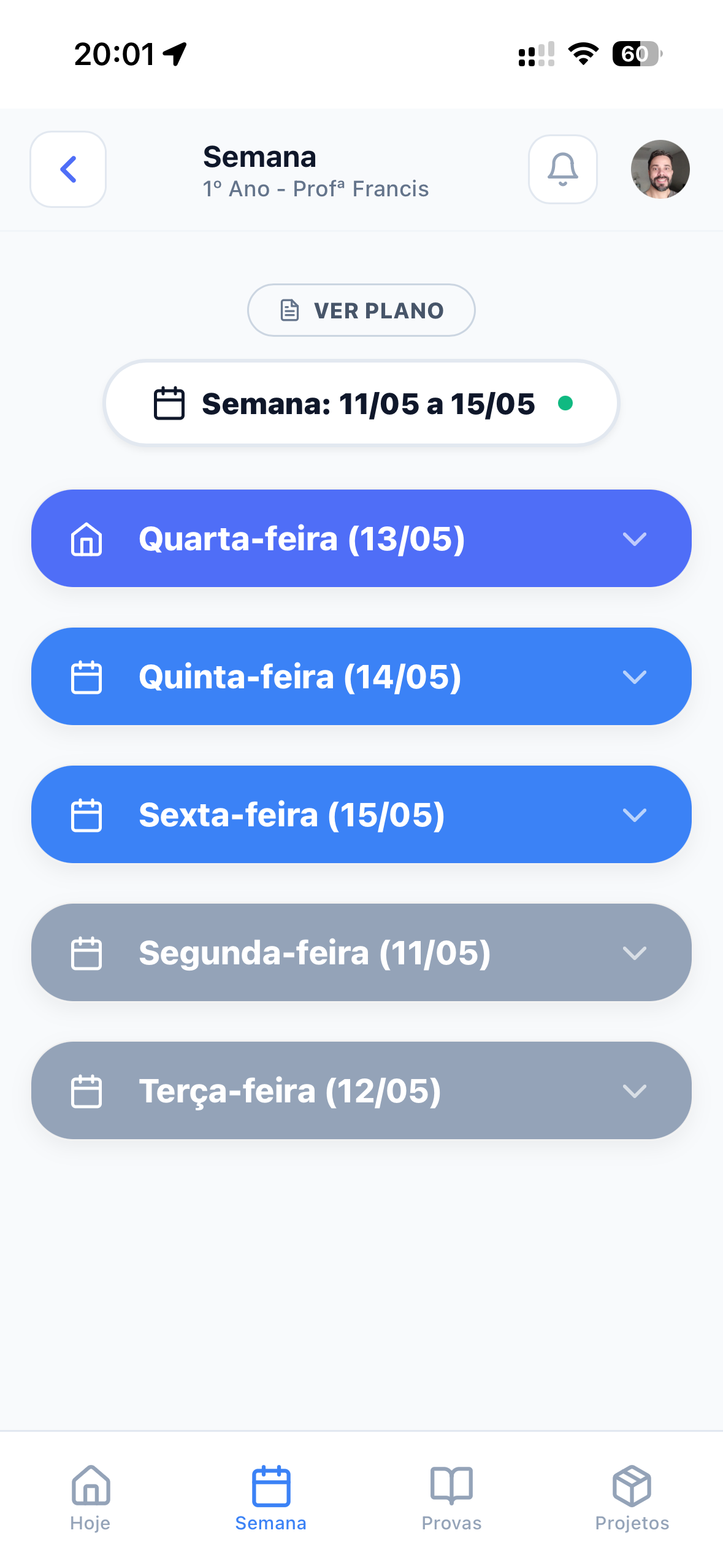 Tela do Checklasse - Projetos