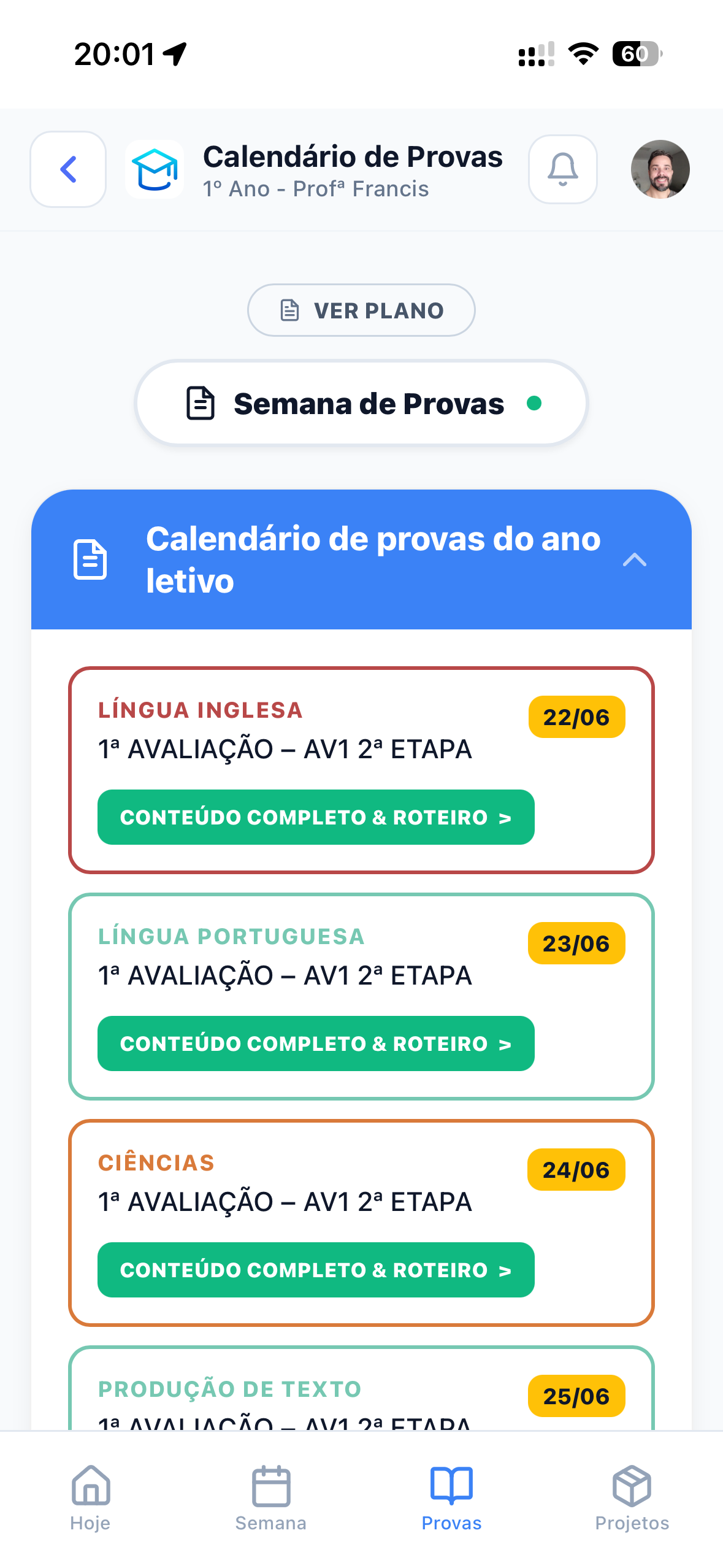 Tela do Checklasse - Perfil